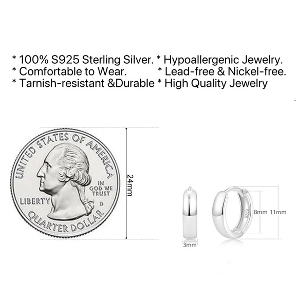 S925 Silver Small Huggie Earrings-Girls Earrings-11mm SH005 - Picture 6 of 10